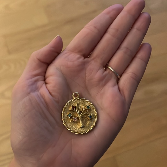 Gold Tone Family Tree Of Life Pendant / Charm with 5 Stones - Picture 4 of 7